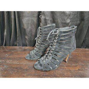 Vince Camuto Fionna Black Suede Lace-Up Open Toe High Heel Booties/Sz. 8M